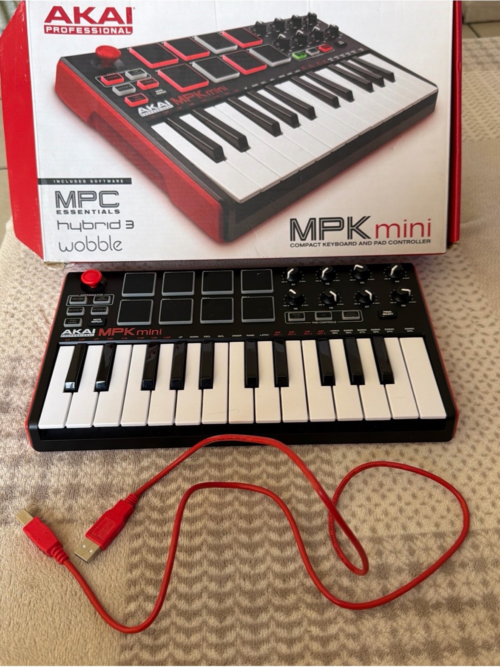 AKAI MPK Mini Compact MIDI Keyboard Controller - Black with Red Accents